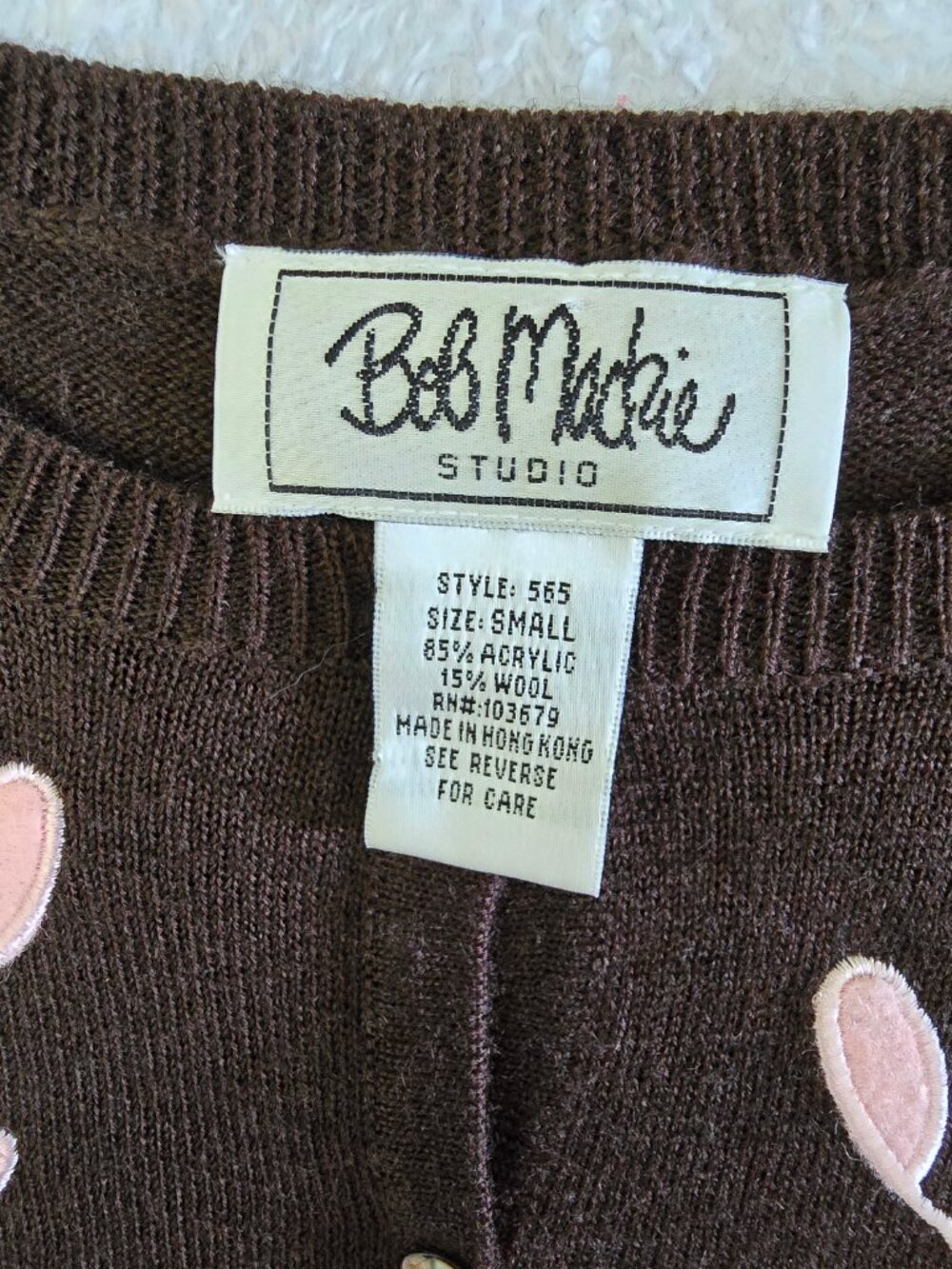 Vintage Y2K Bob Mackie Wearable Art Cardigan Brown Embroidered Wool Blend, Sz S - Picture 7 of 16